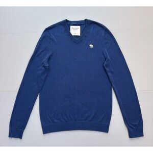 Abercrombie & Fitch Sweater Men Medium Blue V Neck Cotton Wool Cashmere Y2K